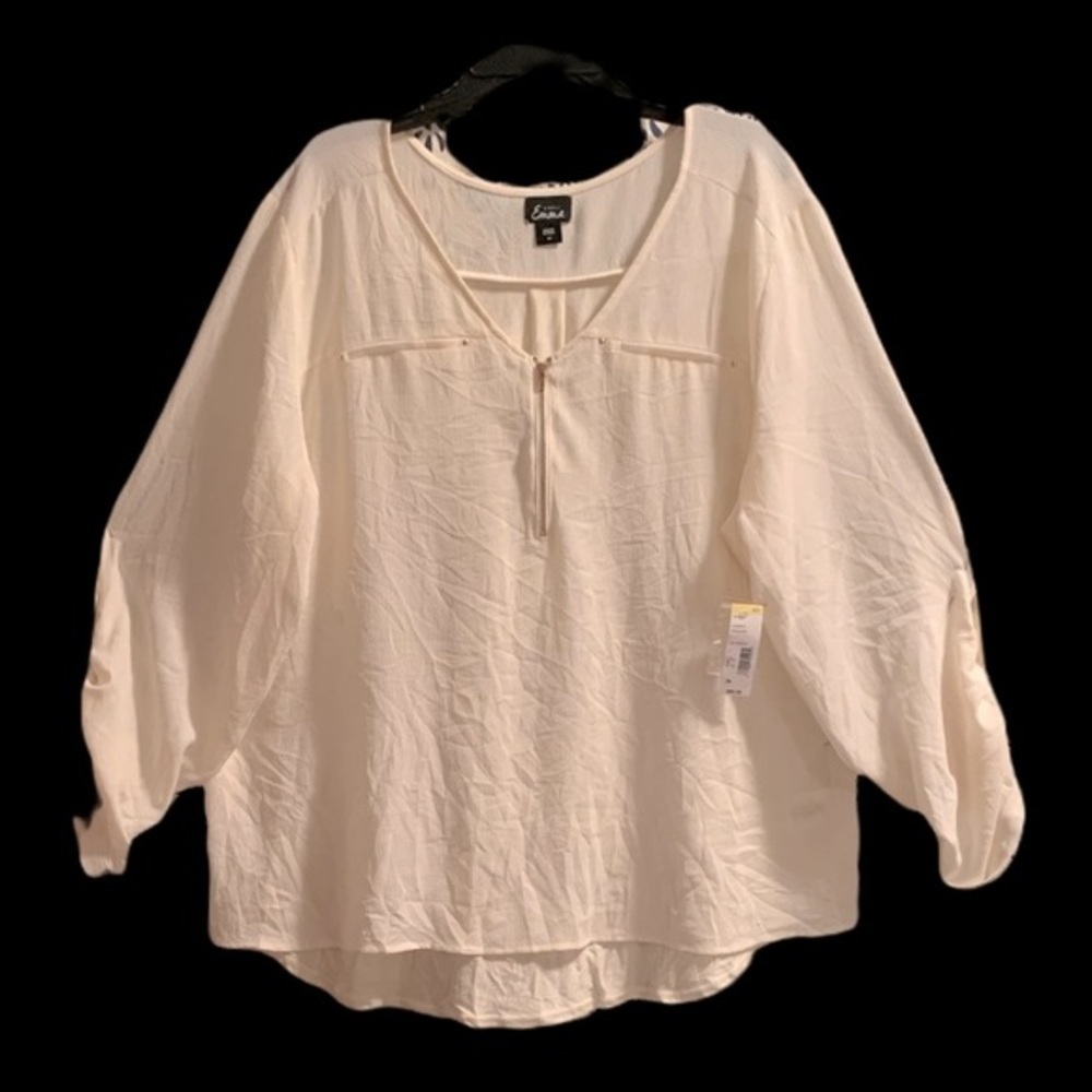 (3X)- Simply Emma Chase Zip Knit Blouse‎